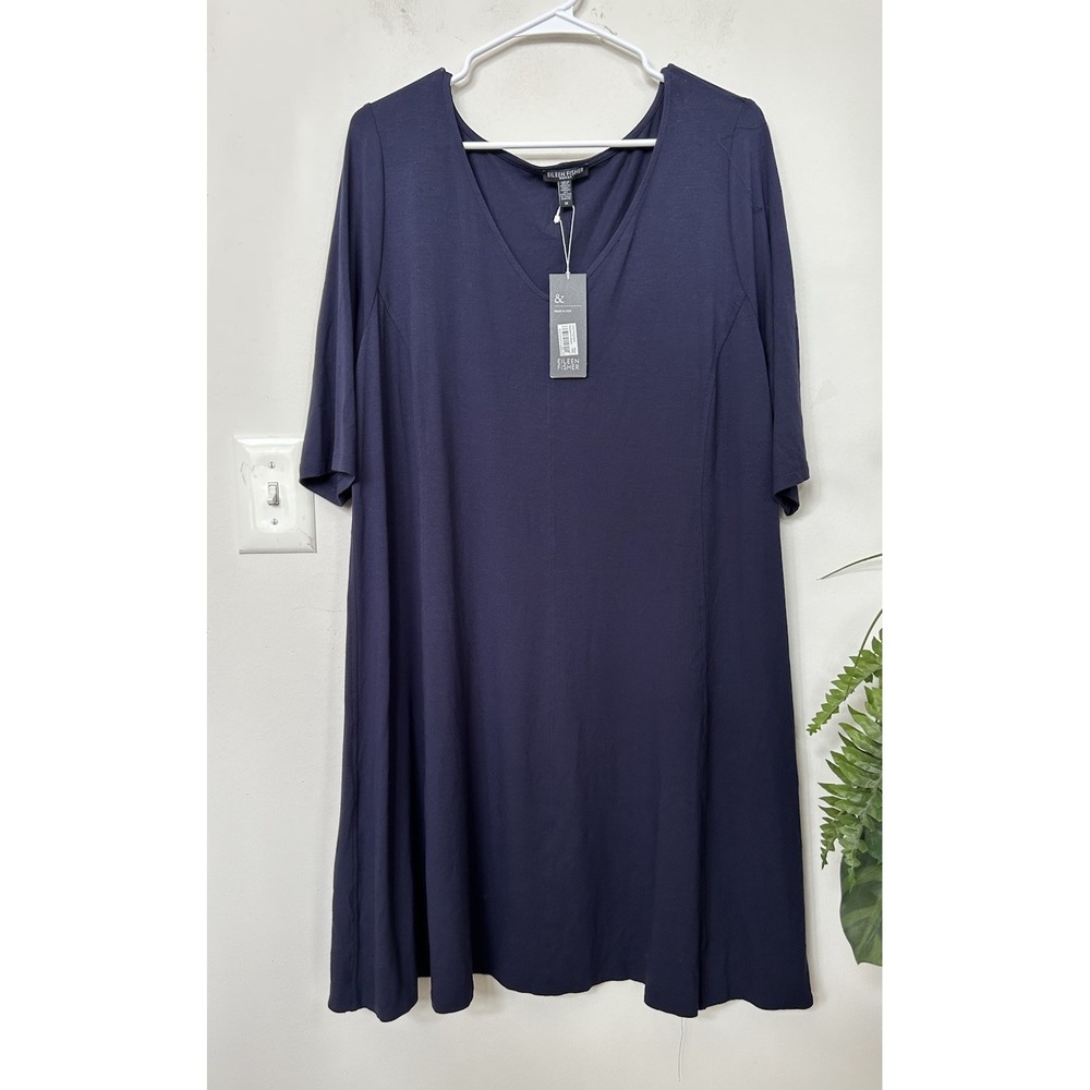 NWT Eileen Fisher Jersey Midi Dress Blue Lagenlook Timeless Capsule Staple Sz 1X